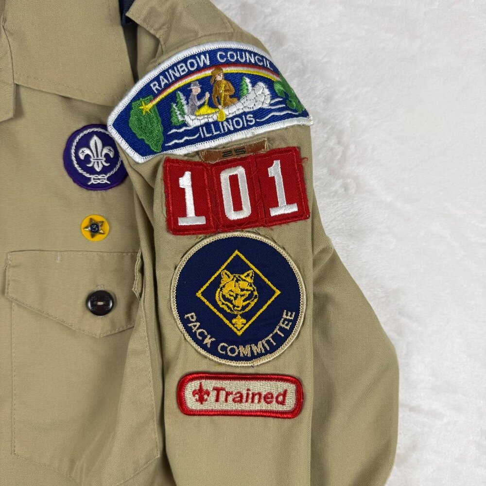 Boy Scouts Button Shirt Tan Uniform Long Sleeve Scoutcore Y2K Youth Large 14-16 - Picture 6 of 10